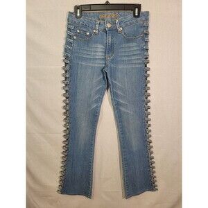 Y2K Impression Rhinestone Strap Jeans Womens Size 4 Low Rise Bootcut Studded